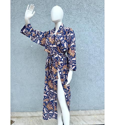 Image of Hand block print Cotton Kimono bikini cover up,Indian Hand block print Cotton Bath Robe,Swim Wear,Nighrwere Dressing Gown