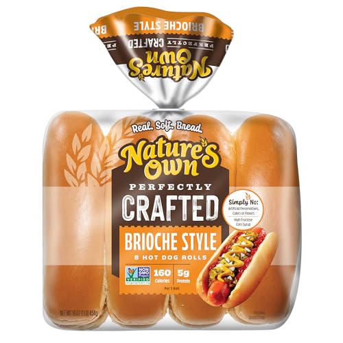 Nature's Own Perfectly Crafted Brioche Style Hot Dog Rolls, Non-GMO Hot Dog Buns, 8 Count