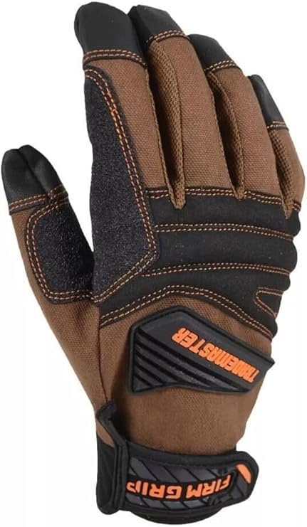 Firm Grip Trademaster Large Tan Duck Canvas Work Gloves with Reinforced Palm, Padded Knuckles, & Touchscreen Compatibility – Durable & Breathable for Dry & Wet Conditions - 4pack, Medium