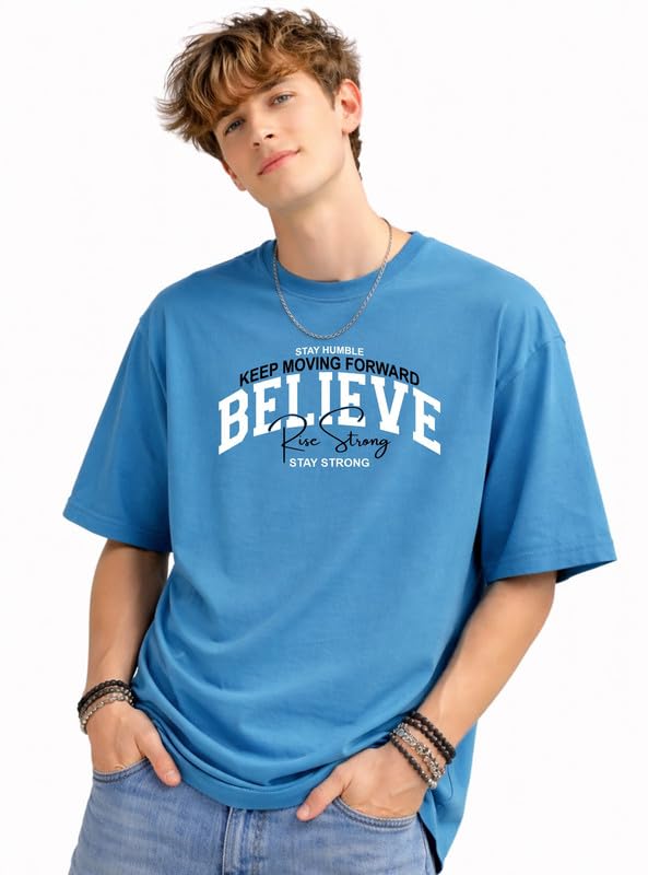 Image of London Hills Printed Cotton Blend Half Sleeve Oversized Men Round Neck Tshirts | T Shirt for Man | Tshirt | Shirts Men | Tshirt for Man | T-Shirt | Mult-Colored