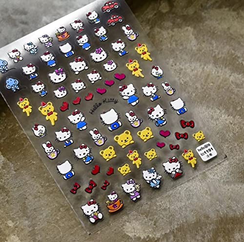 Cute Cartoon Nail Art Stickers Cat Nail Stickers For Nail Art Cute Cartoon Embossed Nail Stickers 3D Self Adhesive Nail Sticker Anime Kawaii Design Nail Stickers For Girls Kids Women (3 Sheets) #TOP5