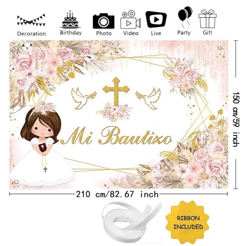 MEHOFOND Fondo para Mi Bautizo 7x5ft Rosa miniatura 3