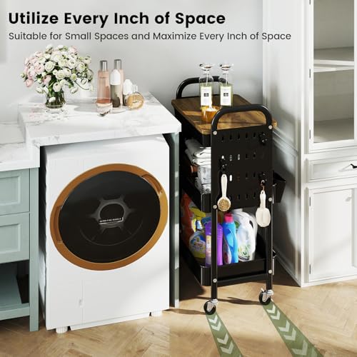 danpinera Carrinho de rodinhas de 3 camadas, carrinho de armazenamento de metal com tampo de mesa de