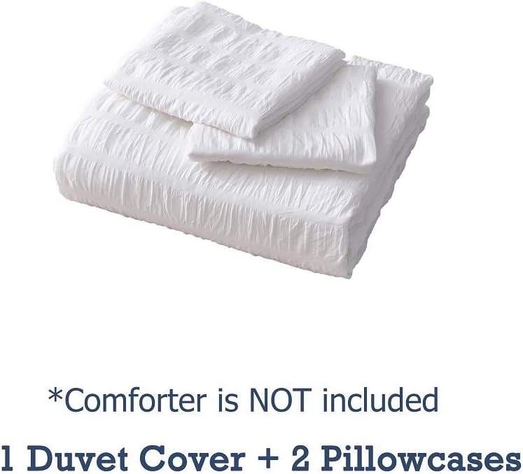 M&Meagle 3 Pieces White Duvet Cover Textured Set with Zipper Closure,100% Washed Microfiber Seersucker Fabric,Luxury Hotel Quality Bedding-Queen Size(1 Duvet Cover 2 Pillowcases) : Home & Kitchen