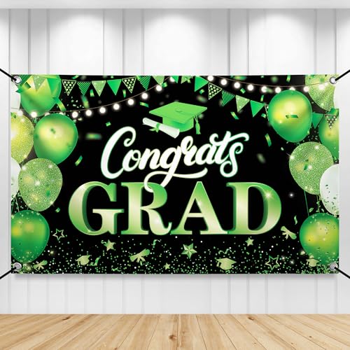 Image of KatchOn, XtraLarge Congrats Grad Banner - 72x44 Inch | Green and Black Congratulations Backdrop | Graduation Banner Class of 2026, Graduation Decorations Class of 2026 | Graduation Decorations 2026