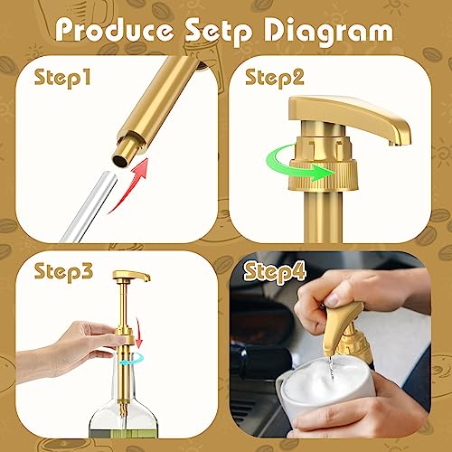 Image of Coffee Syrup Pump Dispenser, 4 Packs of Syrup Pump for 750ml /25.4 oz Syrup Bottle, Gold Pumps for Coffee Syrup Bottle, works with Torani, DaVinci, Jordans Skinny 750ml Syrups Bottles (Gold)