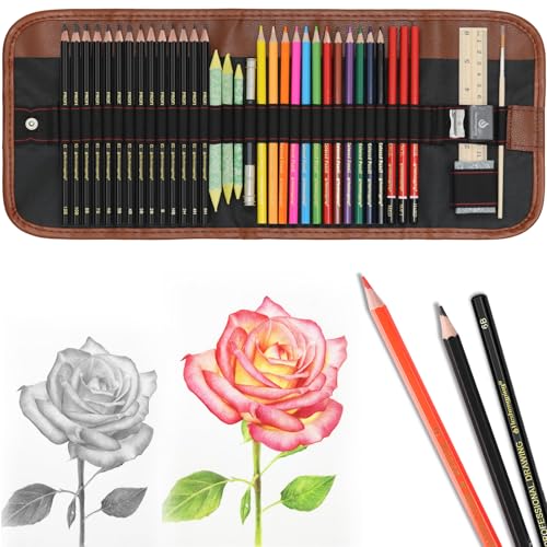 Heshengping, Sketching Pencil Set Drawing Pen Charcoal Sketch Kit Cover Graphite Charcoal Watercolor Pencils Paper Erasable Pen Beginners Artist Children and Adults(39pcs Art Supplies)