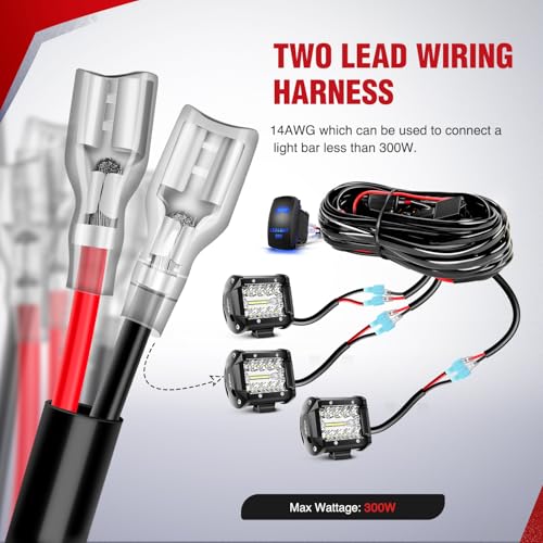 Image of Nilight 14AWG LED Light Bar Wiring Harness Kit - 3 Leads, Blue