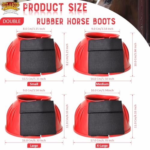 Image of HILASON Western Horse Rubber PVC Ribbed Double Hook and Loop Bell Boots Training Protective Shock Absorbing Leg