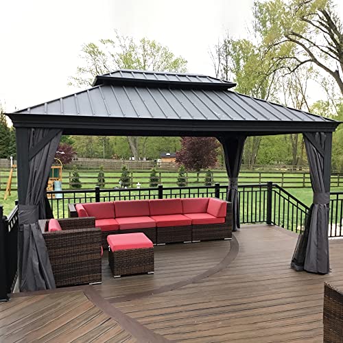 Purple Leaf 10' X 14' Permanent Hardtop Gazebo with Galvanized Steel Double Roof for Patio and Gardening, Includes Curta