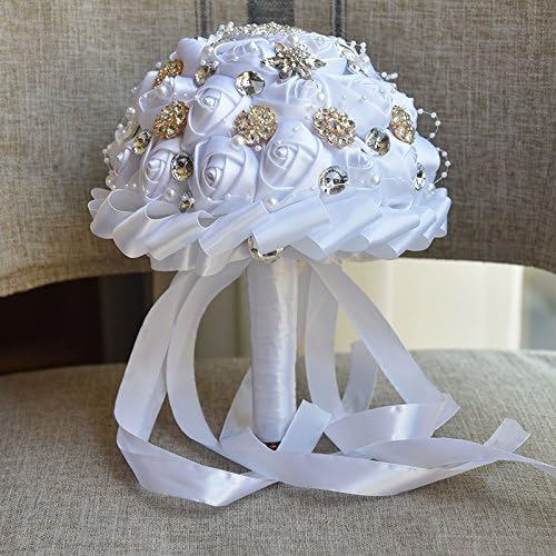 Wedding Flowers Bridal Bouquets Elegant Pearl Bride Bridesmaid Wedding Bouquet Crystal Sparkle(White)