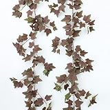 mizii 2 Strands Artificial Vines Ivy Garland 74' Fake Vine with Silk Green Leaves Faux Hanging Plants Greenery Decoration for Bedroom Home Wall Party Wedding Arch Apartment Room Decor (Purple Green)