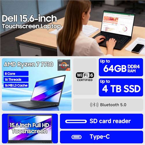Dell 15 Touchscreen Laptop 15.6" AMD Ryzen 7 7730U 16GB DDR4 miniatura 2