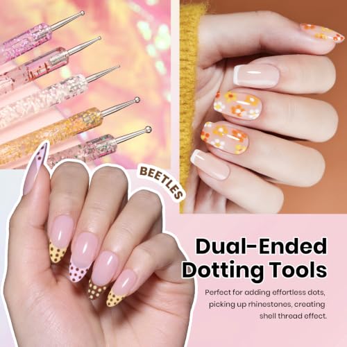 Image of Beetles Nail Art Brushes, 25pcs Nail Art Pens Daul Ended Dotting Tools | Striping Liner Brushes for Nails Detail Drawing Nail Art Tools with Palette Brush Holder, DIY Home Manicure Design Set