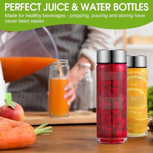Image of Wide Mouth Glass Water Bottle with Leak-Proof Airtight Stainless Steel Lid for Water, Juices With long Cap - 750ml (Set Of 4)
