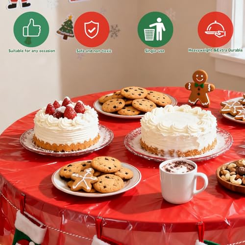 Image of CIEOVO 12 Pcs Christmas Round Disposable Table Cover 84 inch Assorted Color Tablecloth Gold Red Green Waterproof Table Cloth for Neon Party Supplies Christmas Wedding Outdoor Decorations