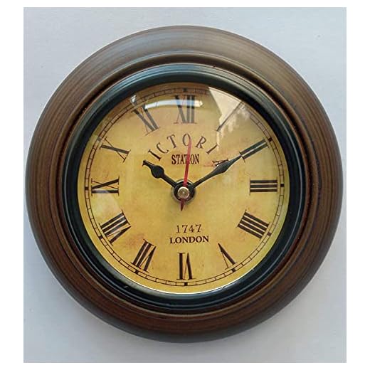 LINE Wood - Handmade Wooden Wall Clock Vintage Look Victorai Style Deep Glass Home Studio Decoration Gift (6 Inch Antique)