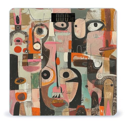 Báscula digital para baño con pintura estilo abstracto miniatura 1