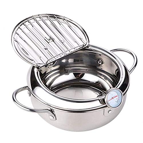 Rostfreier Stahl Temperaturkontrolle Friteuse,Mini Household Tempura Friteuse im Japanischen Stil mit Topfdeckelsieb,Kochgeschirr für Universal