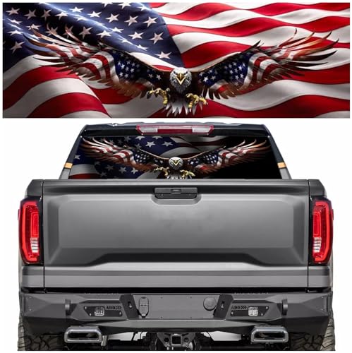 Image of Rear Window Decals for Trucks - 65x17.3 in Back Window Decals Fit Most Pickup Trucks SUV, Vinyl American Flag Back Window Decal Truck Rear Window Graphics for Personalized Decoration