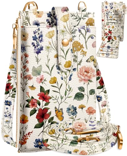 Image of Miss Adola Phone Purse Crossbody Bags for Women - Leather Small Cell Phone Wallet RFID Blocking with Card Slots & Adjustable Strap Cute Designer Aesthetic Cross Body Bags, Vintage Flower
