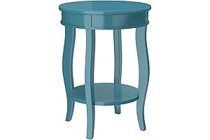Acme Aberta Wooden Round End Table in Teal with Bottom Shelf