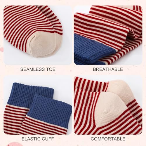 Image of Jspupifip Womens Strip Crew Socks 6 Pairs Cotton Casual Athletic Socks Cute College Style Ribbed Colorful Crew Sock
