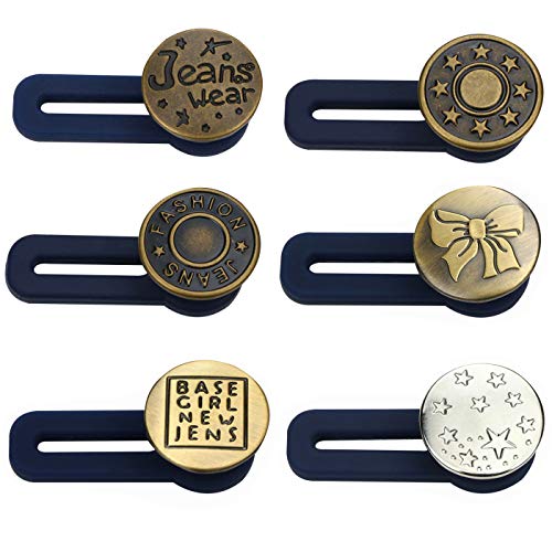 Unique WElinks 6 Botones Extensores de Pantalones, Ajustables, para Pantalones Vaqueros, con Botones de Metal elástico, Botones retráctiles para Ropa y Pantalones Vaqueros