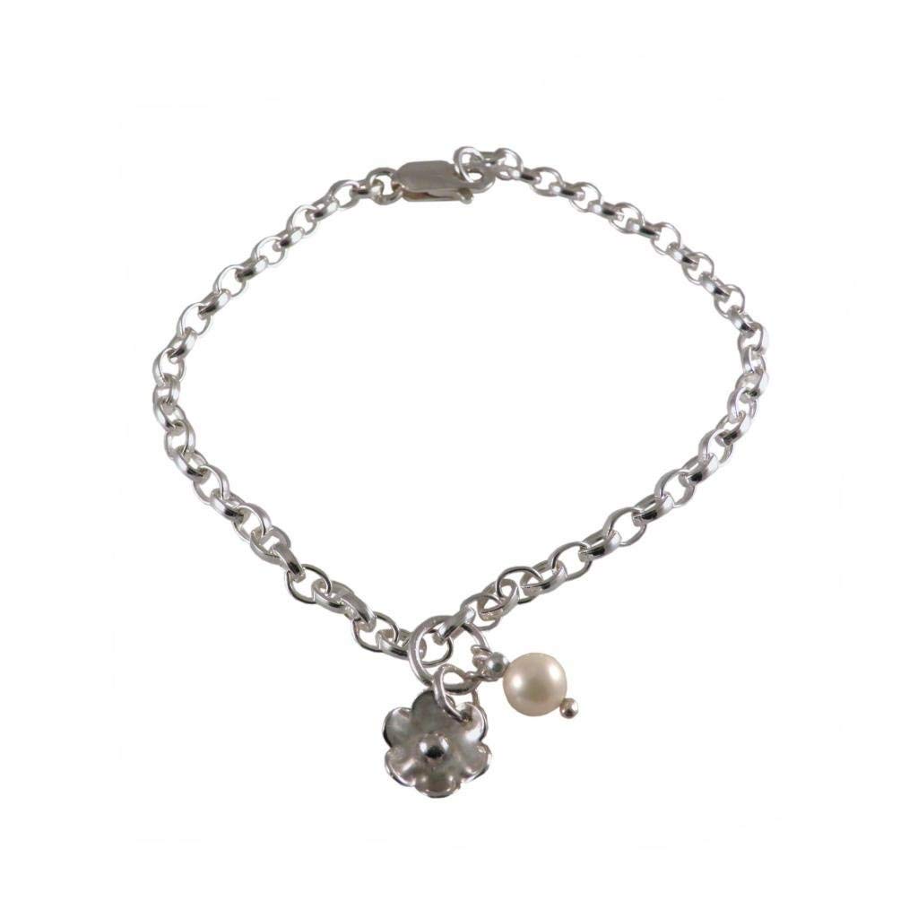 Lesley H Phillips 925 Recycled Sterling Silver Charm Bracelet for Children. Handmade. Gift Boxed June birthstone/birthday or Christening
