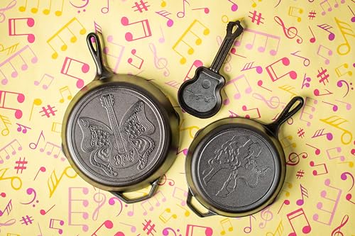 Image of Lodge 4.5 Inch Dolly Parton Mini Rockstar Cast Iron Guitar Skillet - Hand Wash Only Collector's Piece - Cast Iron Skillet for Single Serve or Decorative Use (Pack of 4)