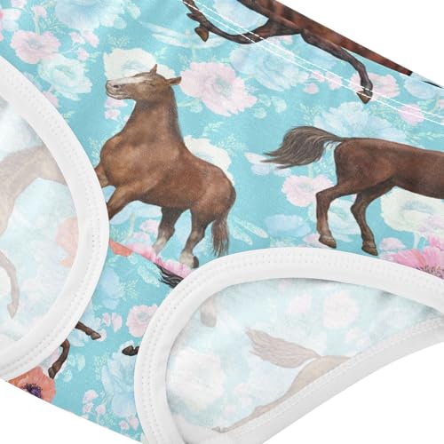 Wusikd Running Horse Girls' Underwear Cotton Flowers Girls Briefs Soft Toddler Underwear 3T4