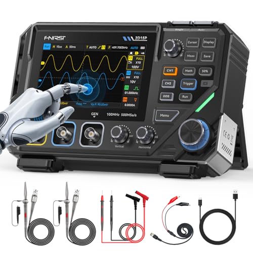 FNIRSI 2D15P 100MHz Digital Oscilloscope Multimeter DDS Signal Generator 3 in 1 2CH Automotive Oscilloscope Multimeter 19 999 TRMS Counts 500MS/s Sampling 4.3 Touch Screen