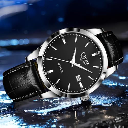 Image of LIGE Fashion Mans Wristwatch Date Luminous Dress Watch for Man Stylish Waterproof Quartz Wrist Watch Stylish Leather Watches for Men