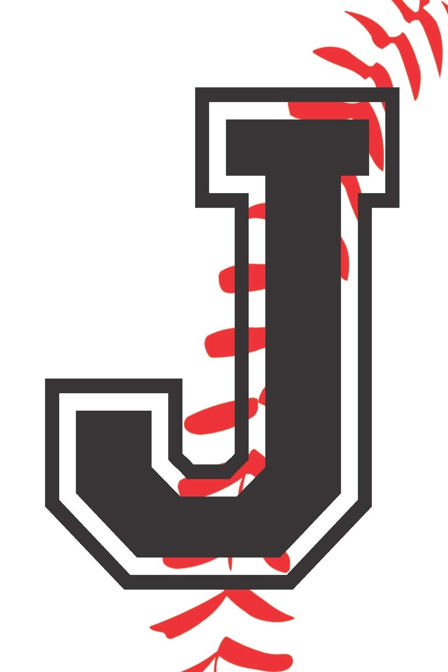 J Journal: A Monogrammed J Initial Capital Letter Baseball Sports Notebook For Writing And Notes: Great Personalized Gift For All Players, Coaches, ... Last Names (White Red Black Ball Laces Print)