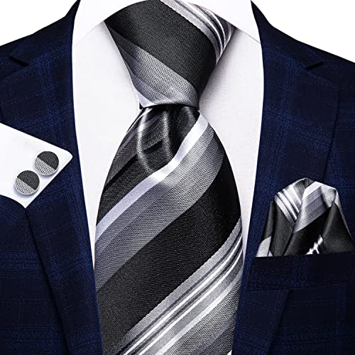 Image of Hi-Tie Men's Tie Sets Silk Paisley Striped Necktie Pocket Square Cuff-links Sets Wedding Business Holiday
