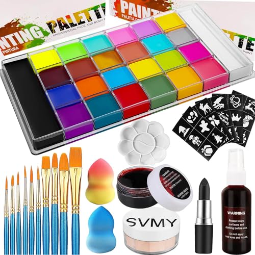 UNIFULL 26 Colors Professional Face Body Paint Kit, Oil Face & Body Paint Kit for Halloween,including 26 Colors Face Paint/Paint Stick/ Brushes/ Special Effects Sticker for Halloween/Fake Blood