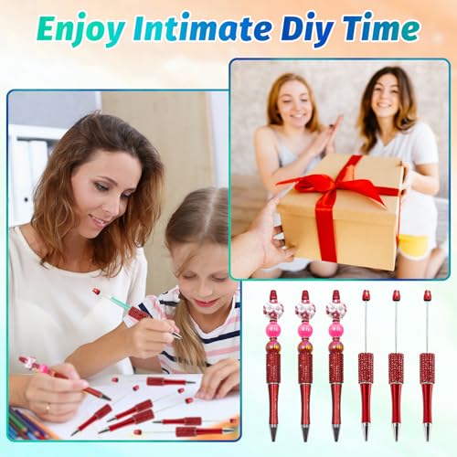 Image of 75 Pcs DIY Diamond Beadable Pen Kit - 25 Plastic Rhinestone Beaded Pens Bulk with Refills & Bags - Fancy Cute Glitter Pens for Crafting, Students & Teachers - School Supplies (Red)