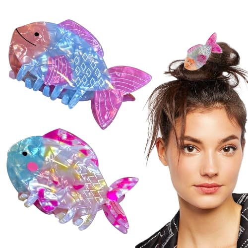 Pinzas para cabello forma pez acetato 2 piezas miniatura 1