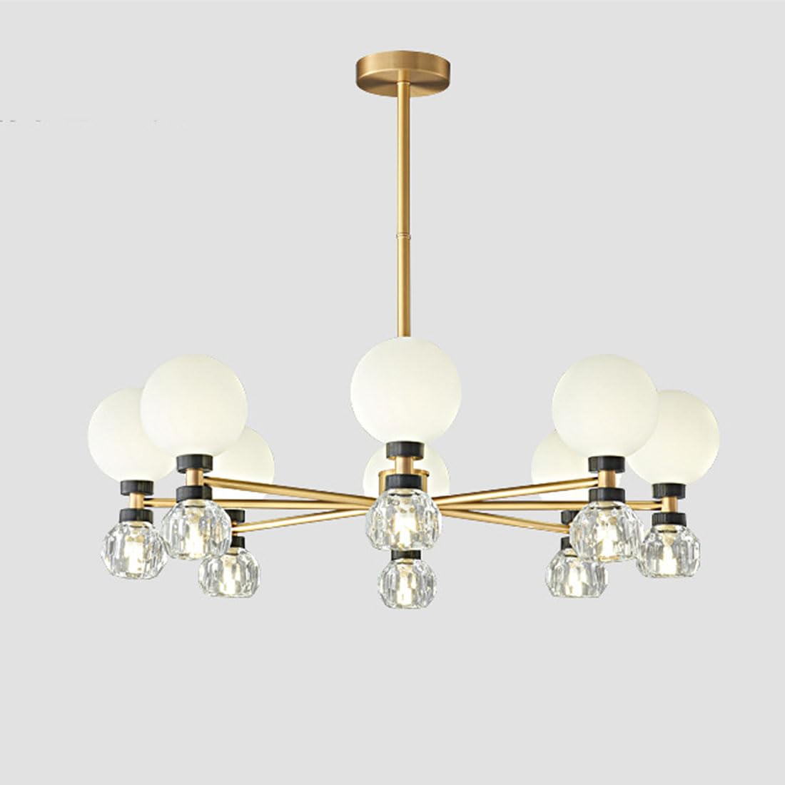 KXEcoLife G9 full copper light luxury crystal chandelier, Scandinavian style spectrum eye protection lamp, creative up and down luminous for living room bedroom,Round,16 Heads
