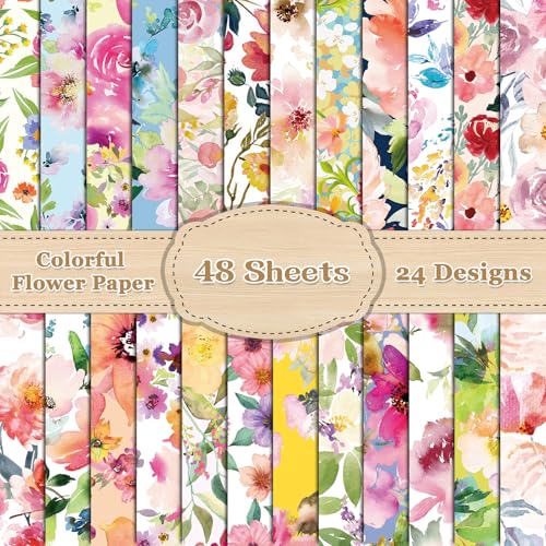 48PCS Floral Pattern Paper Double Sided Watercolor Flower Scrapbook Specialty