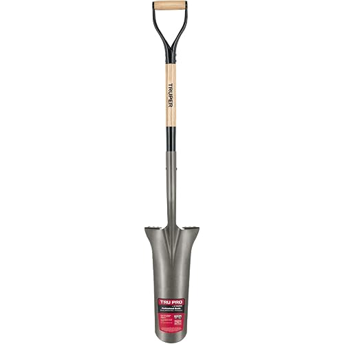 Truper Tru Pro 16-Inch Drain Spade, 32-Inch Premium Ash Wood Handle with D-Grip, Turned Steps, Heavy-Duty Trenching and Drainage Shovel (Model PEP-16-RBA / 31253)
