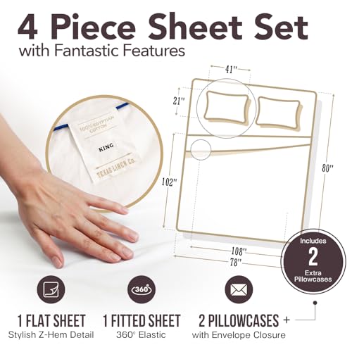 Image of TEXAS LINEN CO. 100% Egyptian Cotton Sheets King Size - Snoozin' Supreme Collection 2000 Series Luxury King Bed Sheet Set, Cooling Sateen Weave, 17 inch Extra Deep Pocket Hotel Sheets (4 Pc, Light Blue)