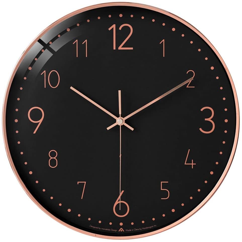 Horloge murale numérique 12 pouces ronde avec cadre métal et cadran blanc