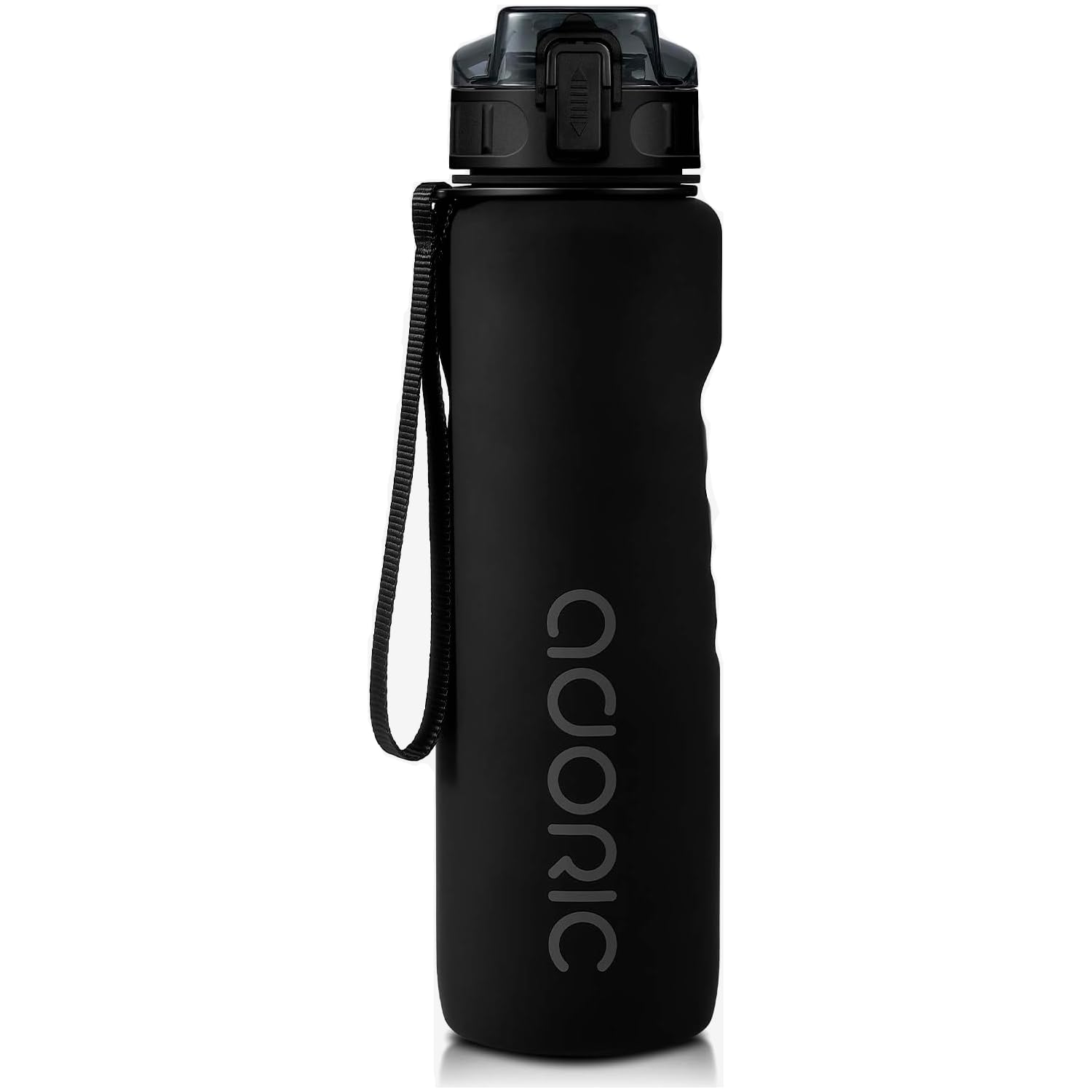 ADORIC Sports Water Bottle 1L, BPA Free Tritan Leak Proof Gym Bottle, Black