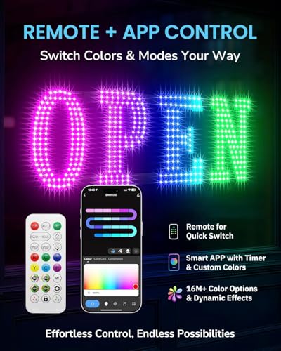 Image of LED Open Sign for Business -48 inchx16 inch Large Open Sign with Remote Control, Smart App and Timer, Custom Colors & Brightness Flashing Light for Window Storefront Bar Shops