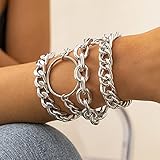 Chargances Punk Chunky Chain Bracelet Set for Women Fashion Layered Circle Link Bangle Bracelet for...