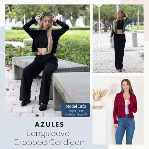 Image of Azules Cropped Cardigan for Women, Open Front Drape Lightweight Sweater Long Sleeves Women's Cardigans