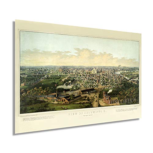 HISTORIX Vintage 1867 Columbus Ohio Map Poster - 24x36 Inch Vintage Map of Columbus Ohio Wall Art - Old Columbus Map - Historic Columbus Poster Viewed from Capital University (2 Sizes)