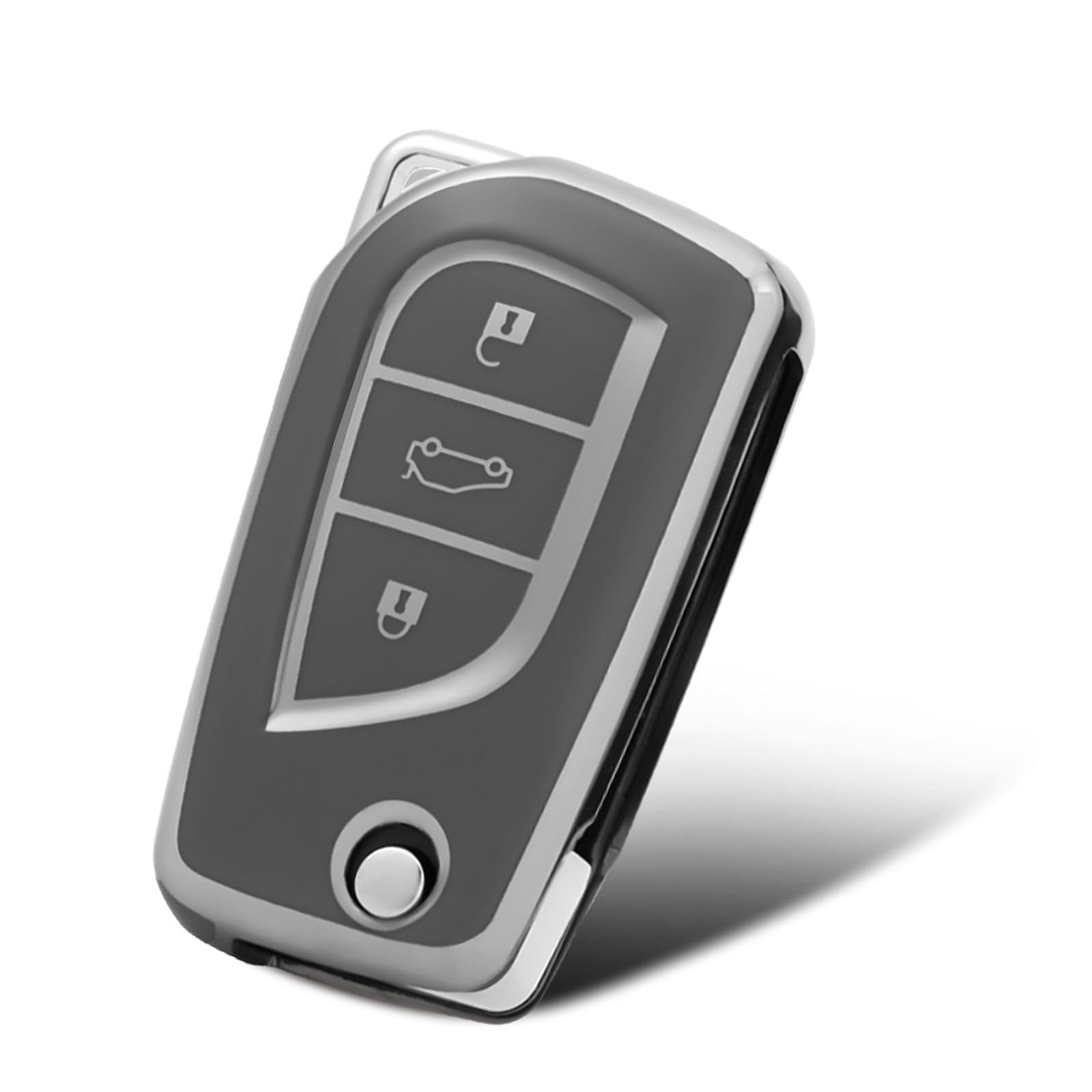 WORCAS Silver Pattern Soft TPU 360 Degree Protection Key Case Compatible with Toyota 3 Button Avalon Camry Corolla Fortuner Highlander Levin RAV4 LE Sequoia Sienna Tacoma Tundra Yaris (Silver-Gray)