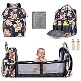 BRINCH Diaper Bag Backpack,Waterproof Diaper Bags with Bassinet Bed Mat Pad,Large Capacity Multifunctional Diaper Bag Organizer for Man/Dad/Women/Mom/Girls/Boys (Peony)